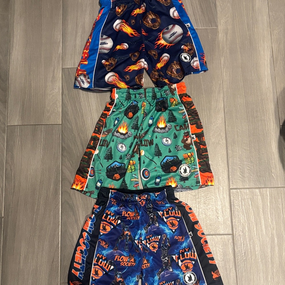 Flow Society Kids Sports Shorts - Blue, Green, Black